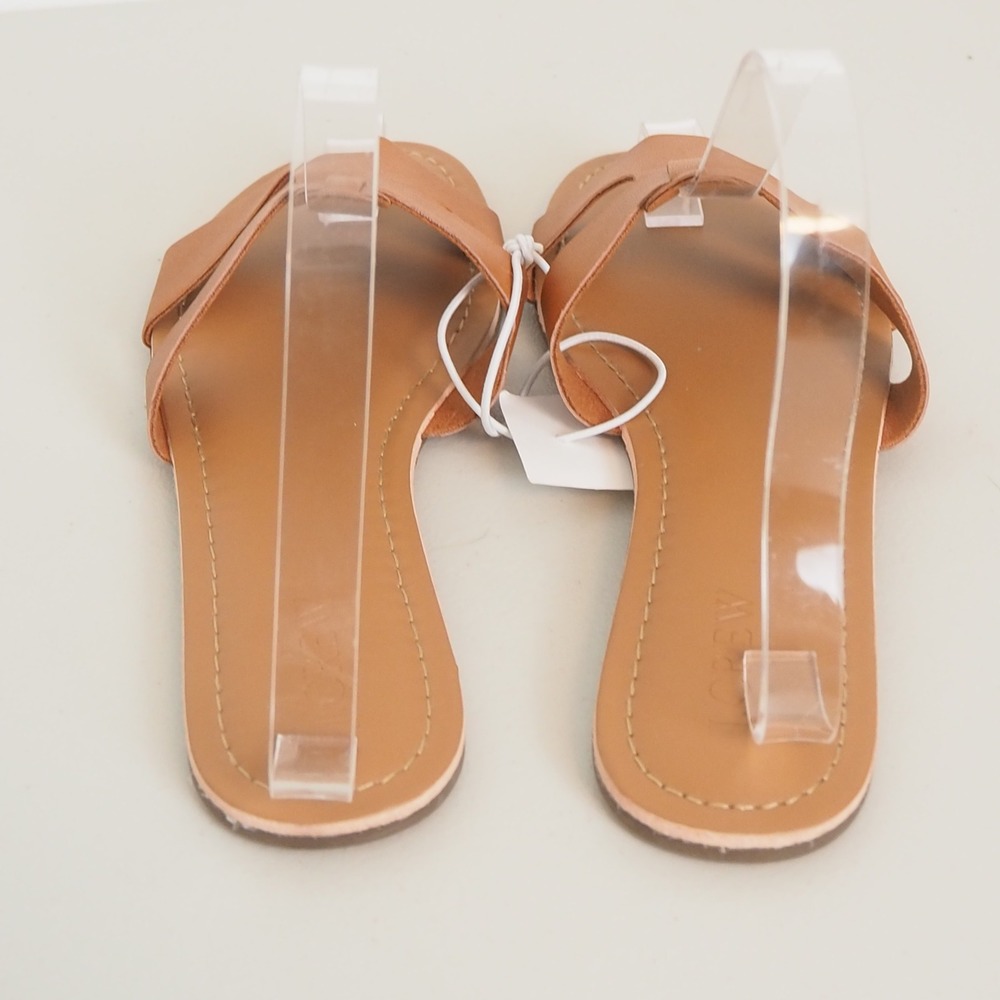 J.Crew Women's Size 7 Tan Brown Leather Slide Sandals Flat Slip On "H" Shape - Picture 6 of 11